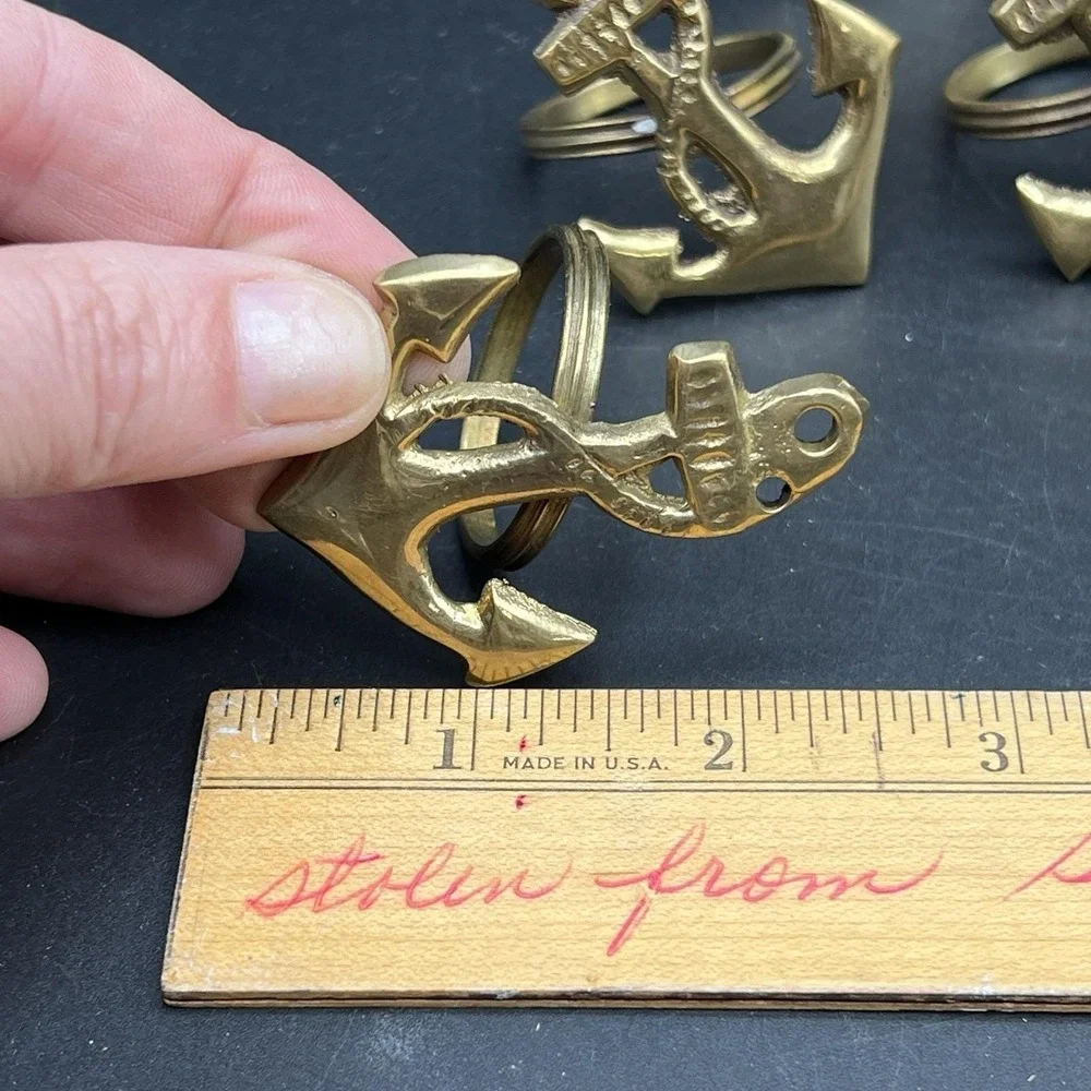 Vintage Solid Brass Nautical Napkin‎ Rings Anchor Rope ~ Set Of 4